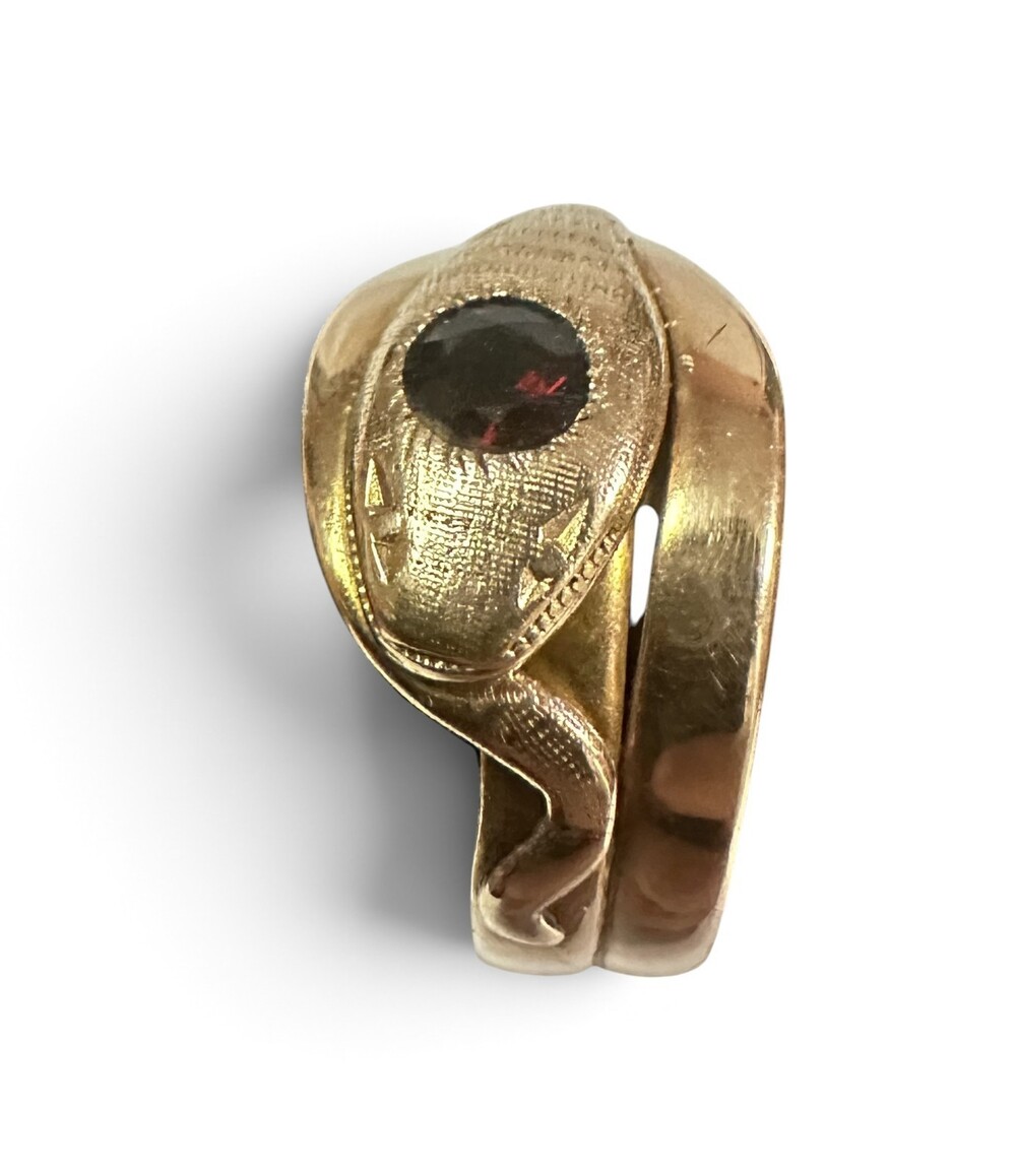 Vintage 14k Snake Ring Old Sculpted Wrap Around Snake Red Stone Size 10.5